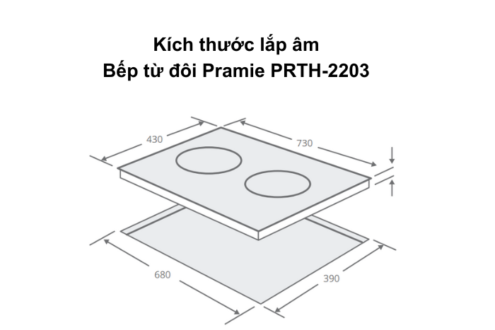Bếp Từ Đôi Pramie PRTH-2203 Kích thước bếp từ đôi pramie