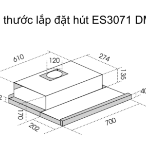 Hút Mùi Âm Tủ Dmestik ES3071 DMK Màu Đen kích thước hút mùi âm tủ dmestik ES 3071DMK