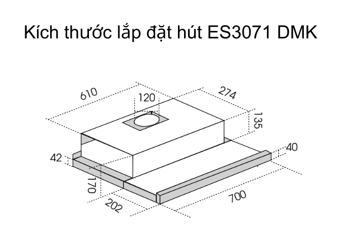 Hút Mùi Âm Tủ Dmestik ES3071 DMK Màu Đen kích thước hút mùi âm tủ dmestik ES 3071DMK