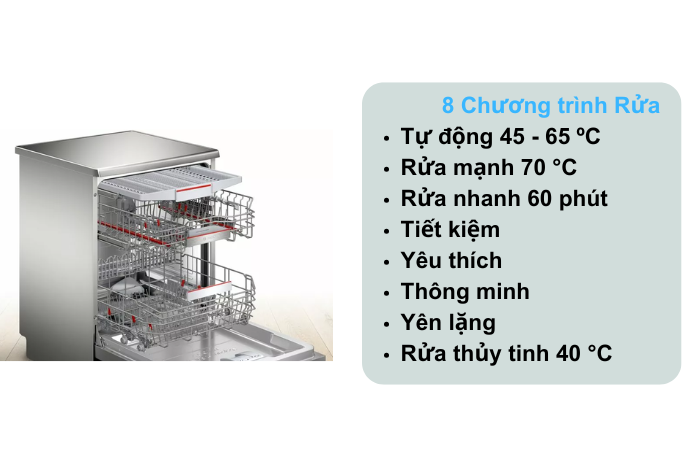 Máy Rửa Chén Độc Lập Bosch SMS6ZCI16E | Serie 6 Chương trình rửa máy rửa chén Bosch độc lập