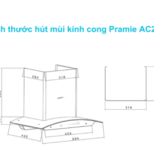 kích thước hút mùi kính cong Pramie AC23-700