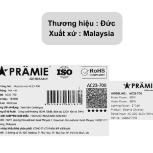 Xuất xứ máy hút mùi kính cong Pramie AC23-700