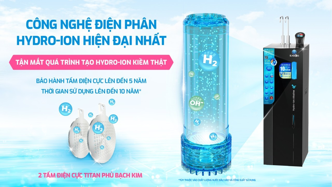 Máy Lọc Nước Nóng Lạnh Hydro Ion Kiềm Karofi KAE-S86 Công nghệ điện phân trên máy lọc nước karofi