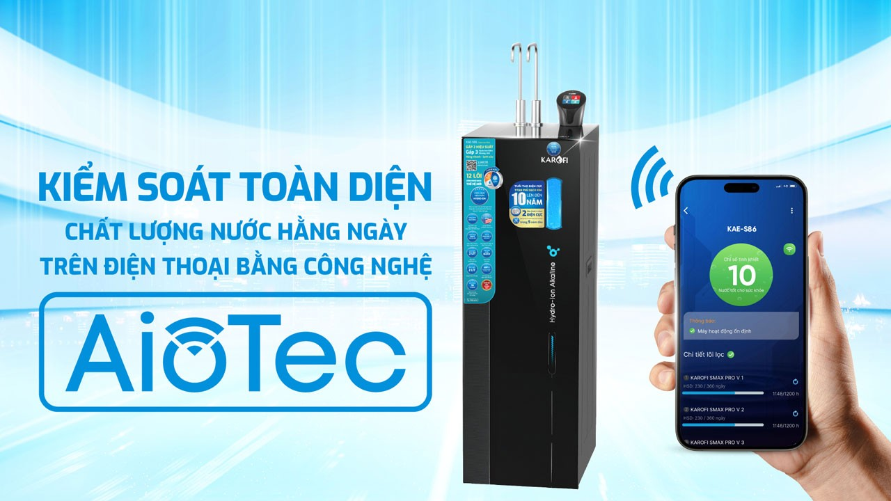 Máy Lọc Nước Nóng Lạnh Hydro Ion Kiềm Karofi KAE-S86 Công nghê theo dõi trên điện thoại tiện lợi
