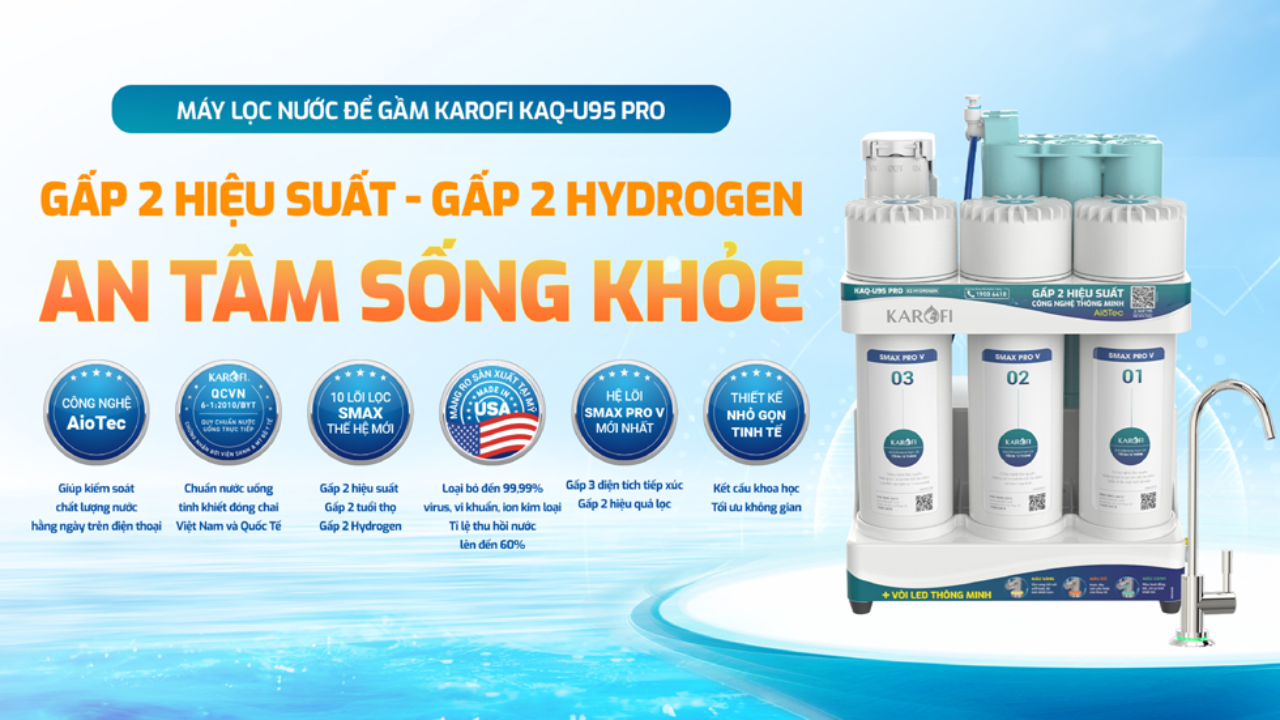 Máy Lọc Nước RO Karofi KAQ-U95 Pro Gấp 02 hiệu suất lọc nước RO Karofi KAQ-U59 Pro