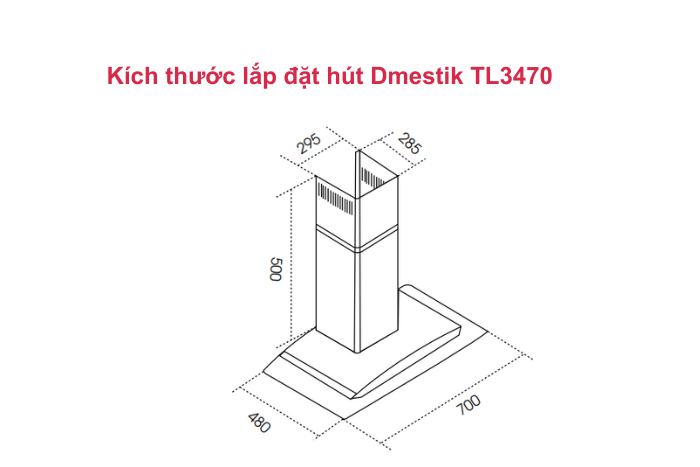 Máy Hút Mùi Dmestik TL3470 DMK kích thước hút mùi kính cong dmestik