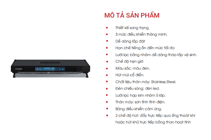 Máy Hút Mùi Dmestik TL4870 DMK Ưu điểm máy hút mùi Dmestik 4870