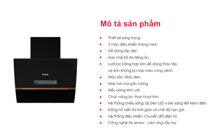 Máy Hút Mùi Dmestik TL4770 DMK máy hút mùi kính cong Dmestik