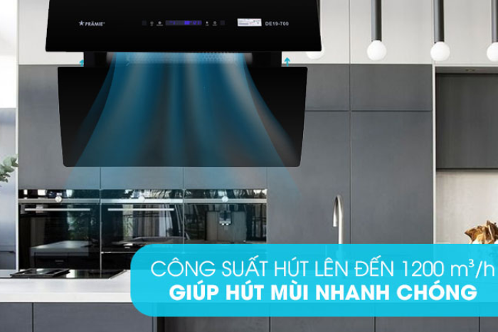 Máy Hút Mùi Kính Vát Pramie DE19-700 Thiết kế máy hít mùi kính vát Pramie 700