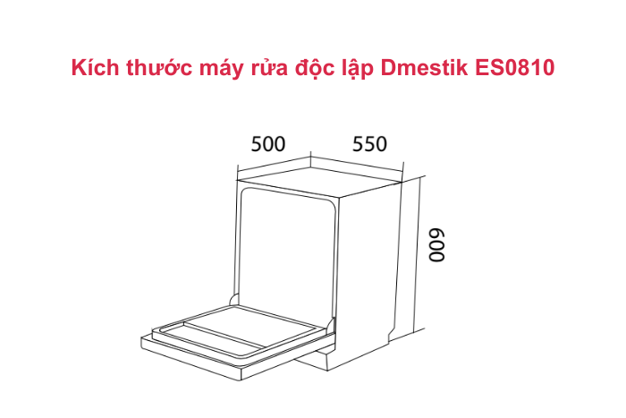 Máy Rửa Chén Độc Lập Dmestik ES0801 Kích thước máy rửa chén Dmestik 08-10