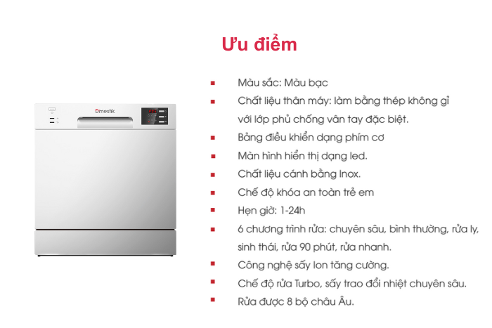 Máy Rửa Chén Độc Lập Dmestik ES0801 Máy rửa chén độc lập Dmestik ES0810