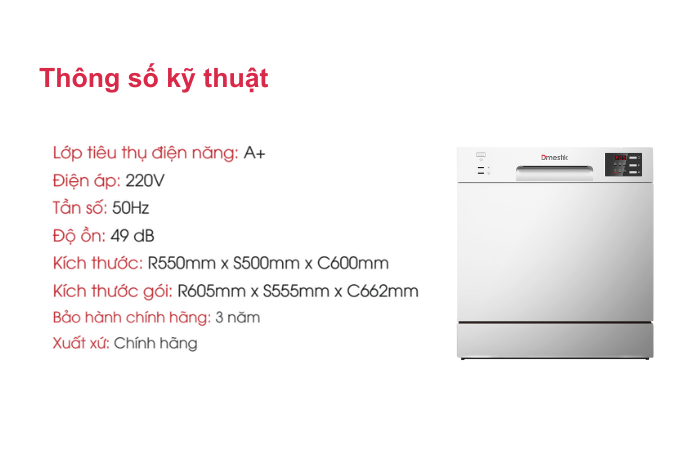 Máy Rửa Chén Độc Lập Dmestik ES0801 thông số máy rửa chén Dmestik ES0810