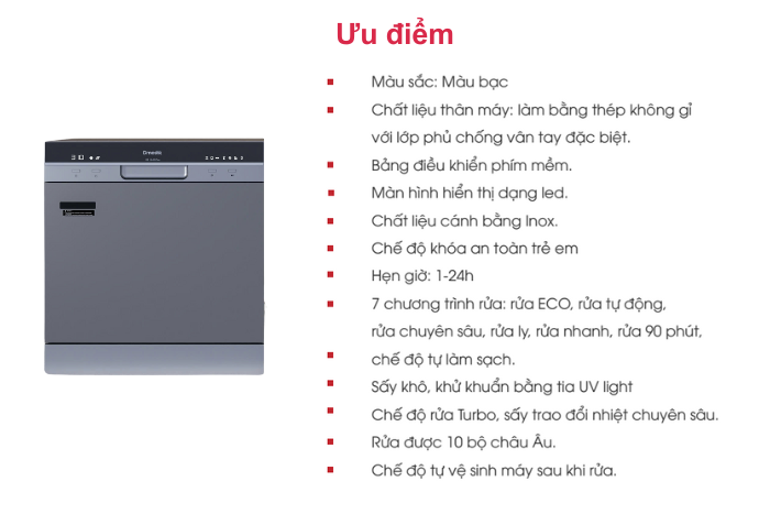 Máy Rửa Chén Độc Lập Dmestik ES1001 Plus ưu điểm máy rửa bát Dmestik