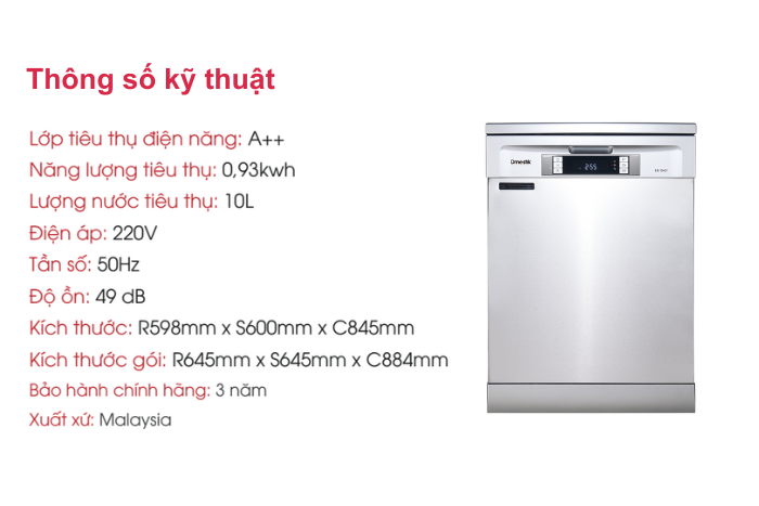 Máy Rửa Chén Độc Lập Dmestik ES1501 White máy rửa chén độc lập Dmestik ES 1501 White