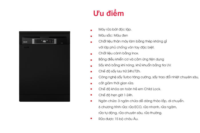 Máy Rửa Chén Độc Lập Dmestik ES1501 Black máy rửa chén Dmestik ES1501