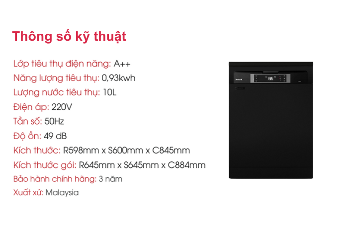 Máy Rửa Chén Độc Lập Dmestik ES1501 Black máy rửa bát độc lập Dmestik ES1501